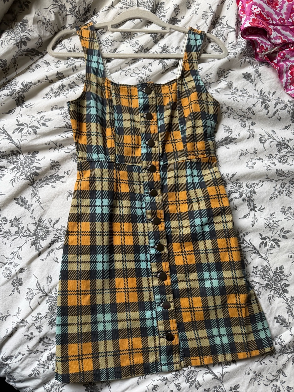Urban Outfitters Yellow and Blue Plaid Cotton Button-Front Mini Dress